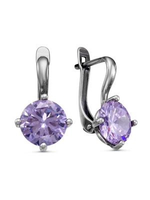 Серьги бижутерия, покрытие - серебрение с оксидированием, вставка - фианит (недрагоценный камень)