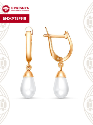 Серьги бижутерия, покрытие - золочение, вставка - имитация жемчуга