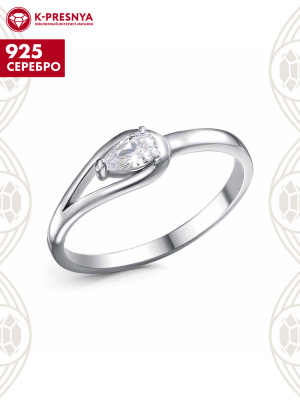 Кольцо серебро 925 пробы, покрытие - родирование, вставка - фианит (недрагоценный камень)