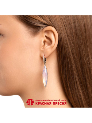 Серьги серебро 925 пробы, покрытие - оксидирование, вставка - синтетический кварц собственной огранки