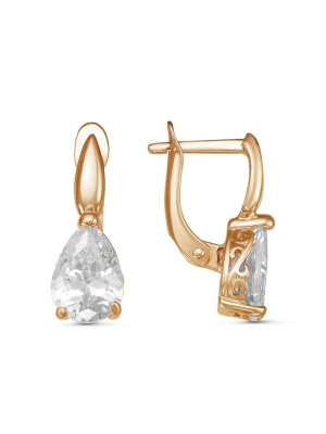 Серьги бижутерия, покрытие - золочение, вставка - фианит (недрагоценный камень)