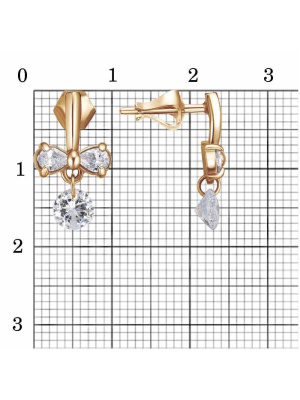 Серьги бижутерия, покрытие - золочение, вставка - фианит (недрагоценный камень)
