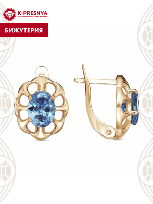 Серьги бижутерия, покрытие - золочение, вставка - фианит (недрагоценный камень)