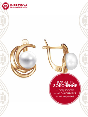 Серьги серебро 925 пробы, покрытие - золочение, вставка - культивированный жемчуг