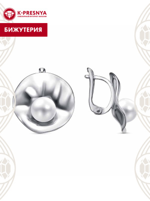 Серьги бижутерия, покрытие - платинирование, вставка - имитация жемчуга