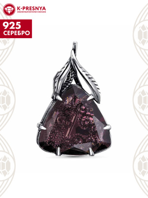 Брошь серебро 925 пробы, покрытие - оксидирование, вставка - стекло ювелирное собственной огранки