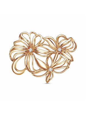 Брошь серебро 925 пробы, покрытие - золочение, вставка - фианит (недрагоценный камень)