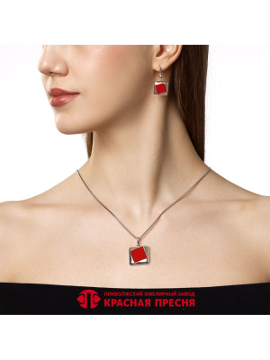 Серьги серебро 925 пробы, покрытие - оксидирование, вставка - искусственный коралл