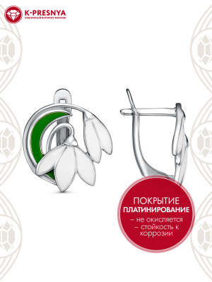 Серьги бижутерия, покрытие - платинирование, отделка - эмаль, без вставок