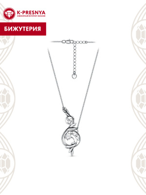 Колье бижутерия, покрытие - оксидирование, платинирование, вставка - фианит (недрагоценный камень)