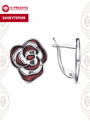 Серьги бижутерия, покрытие - платинирование, отделка - эмаль, без вставок