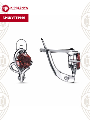 Серьги бижутерия, покрытие - серебрение с оксидированием, вставка - фианит (недрагоценный камень)