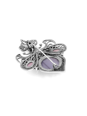 Брошь бижутерия, покрытие - серебрение с оксидированием, вставка - искусственный кошачий глаз