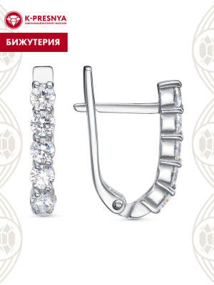 Серьги бижутерия, покрытие - платинирование, вставка - фианит (недрагоценный камень)