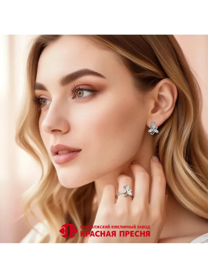 Серьги бижутерия, покрытие - платинирование, вставка - фианит (недрагоценный камень)