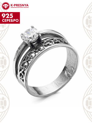 Кольцо серебро 925 пробы, покрытие - оксидирование, вставка - фианит (недрагоценный камень)