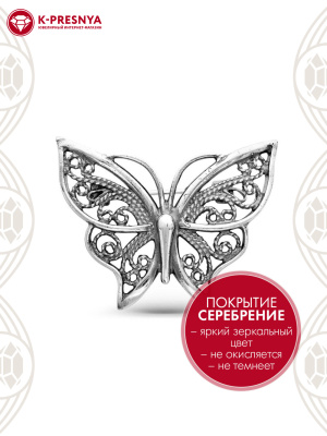 Брошь бижутерия, покрытие - серебрение с оксидированием, без вставок