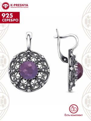 Серьги серебро 925 пробы, покрытие - оксидирование, вставка - ситалл собственной огранки