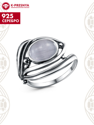 Кольцо серебро 925 пробы, покрытие - оксидирование, вставка - искусственный кошачий глаз