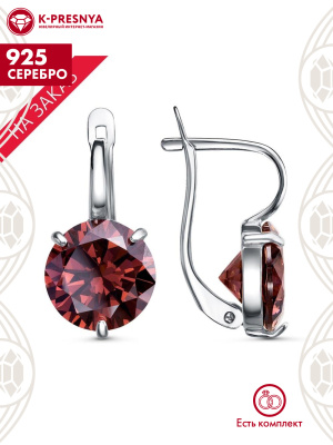 Серьги серебро 925 пробы, покрытие - родирование, вставка - фианит (недрагоценный камень)