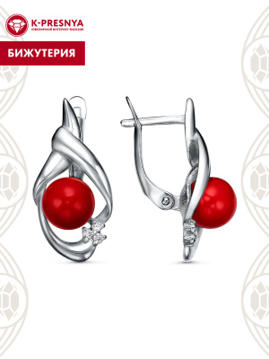 Серьги бижутерия, покрытие - серебрение с оксидированием, вставка - имитация жемчуга, фианит (недрагоценный камень)