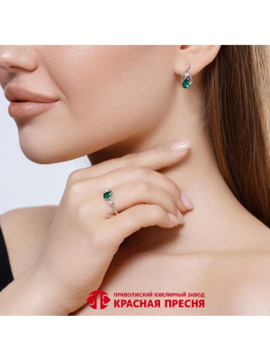 Серьги серебро 925 пробы, покрытие - родирование, вставка - искусственная шпинель, фианит (недрагоценный камень)