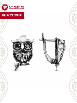 Серьги бижутерия, покрытие - серебрение с оксидированием, вставка - стекло ювелирное preciosa