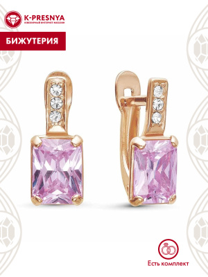 Серьги бижутерия, покрытие - золочение, вставка - стекло ювелирное preciosa, фианит (недрагоценный камень)