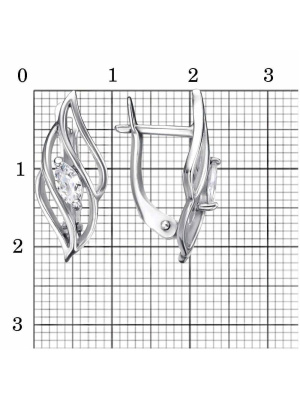 Серьги серебро 925 пробы, покрытие - платинирование, вставка - фианит (недрагоценный камень)