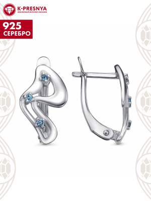 Серьги серебро 925 пробы, покрытие - родирование, вставка - фианит (недрагоценный камень)