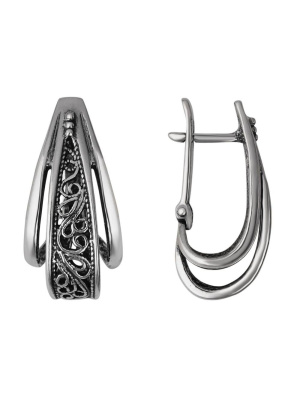 Серьги бижутерия, покрытие - серебрение с оксидированием, без вставок