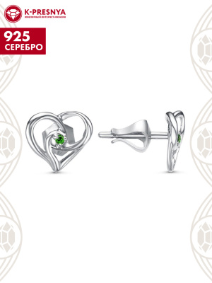 Серьги серебро 925 пробы, покрытие - платинирование, вставка - искусственная шпинель