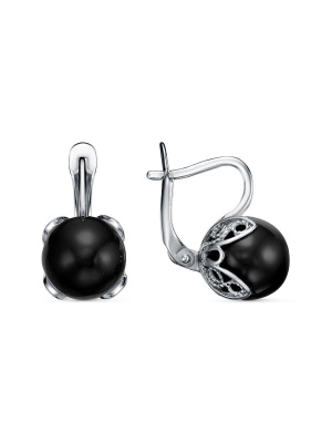 Серьги бижутерия, покрытие - серебрение с оксидированием, вставка - имитация жемчуга