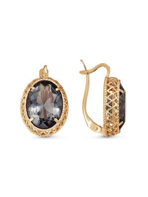 Серьги серебро 925 пробы, покрытие - золочение, вставка - искусственный дымчатый кварц