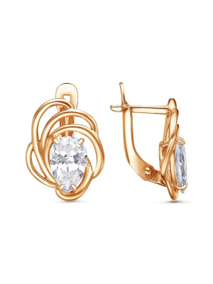 Серьги бижутерия, покрытие - золочение, вставка - фианит (недрагоценный камень)