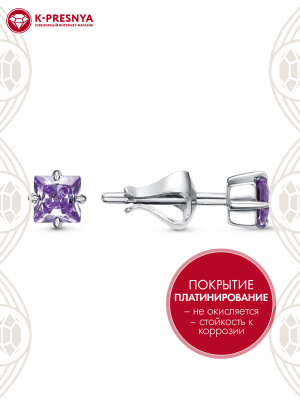 Серьги серебро 925 пробы, покрытие - платинирование, вставка - фианит (недрагоценный камень)