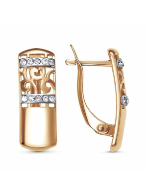 Серьги бижутерия, покрытие - золочение, выборочное родирование, вставка - стекло ювелирное preciosa