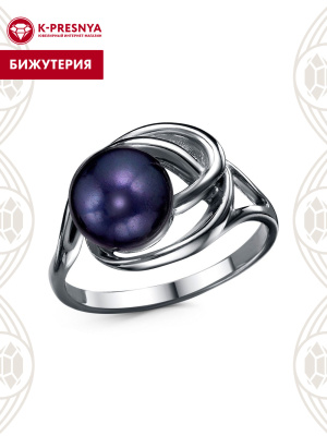 Кольцо бижутерия, покрытие - серебрение с оксидированием, вставка - культивированный жемчуг