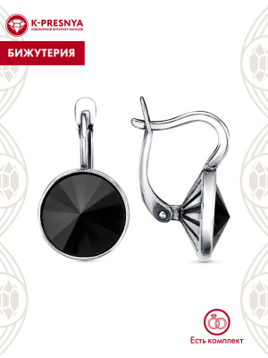 Серьги бижутерия, покрытие - серебрение с оксидированием, вставка - стекло ювелирное preciosa