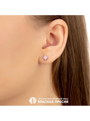 Серьги серебро 925 пробы, покрытие - платинирование, вставка - фианит (недрагоценный камень)