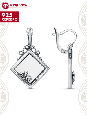 Серьги серебро 925 пробы, покрытие - оксидирование, вставка - синтетический кварц собственной огранки
