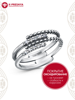 Кольцо серебро 925 пробы, покрытие - оксидирование, вставка - фианит (недрагоценный камень)