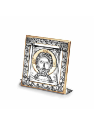 Икона "спас нерукотворный" серебро 925 пробы, покрытие - оксидирование, выборочное золочение, без вставок
