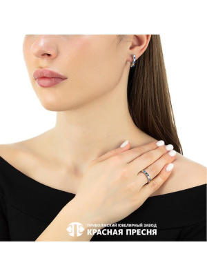 Серьги серебро 925 пробы, покрытие - родирование, вставка - искусственная шпинель