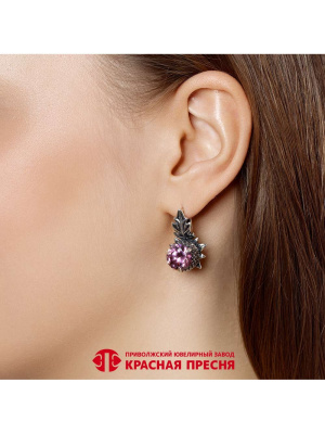 Серьги серебро 925 пробы, покрытие - оксидирование, вставка - фианит (недрагоценный камень)