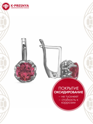 Серьги серебро 925 пробы, покрытие - оксидирование, вставка - синтетический корунд