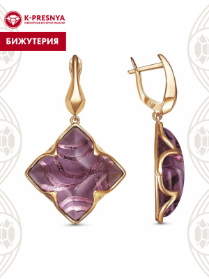 Серьги бижутерия, покрытие - золочение, вставка - стекло ювелирное собственной огранки