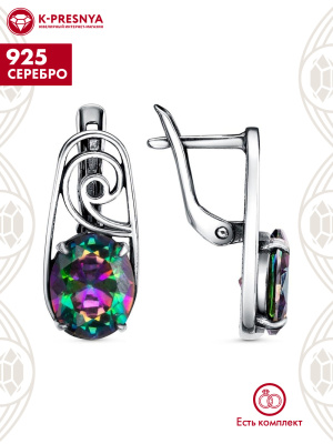 Серьги серебро 925 пробы, покрытие - оксидирование, вставка - фианит (недрагоценный камень)