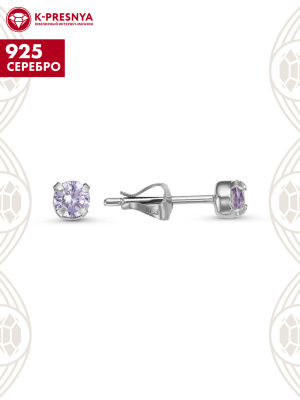 Серьги серебро 925 пробы, без покрытия, вставка - фианит (недрагоценный камень)