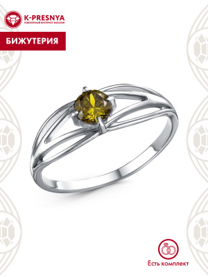 Кольцо бижутерия, покрытие - платинирование, вставка - фианит (недрагоценный камень)